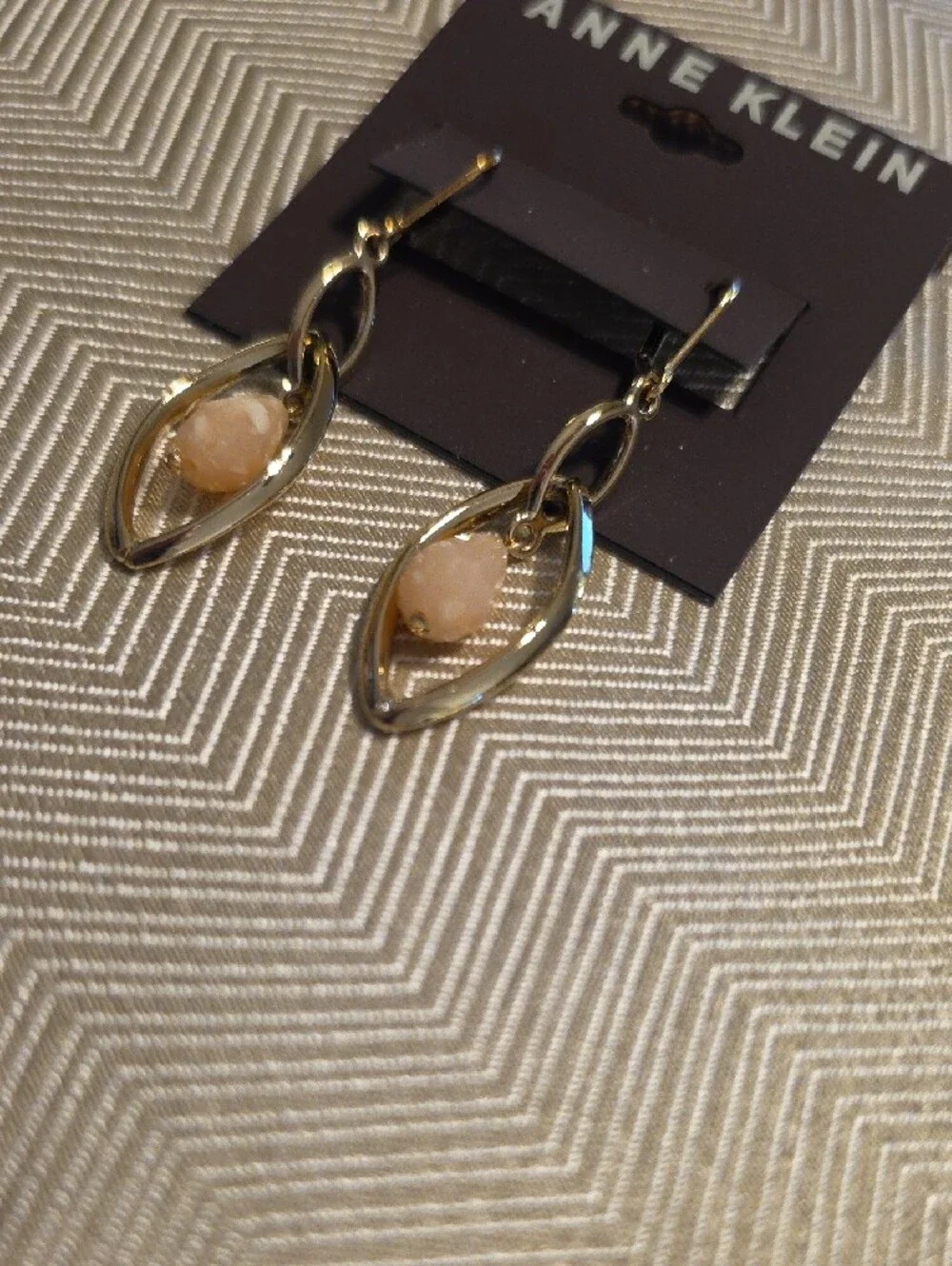 Anne Klein Gold-Tone Drop Earrings with Peach Teardrops
